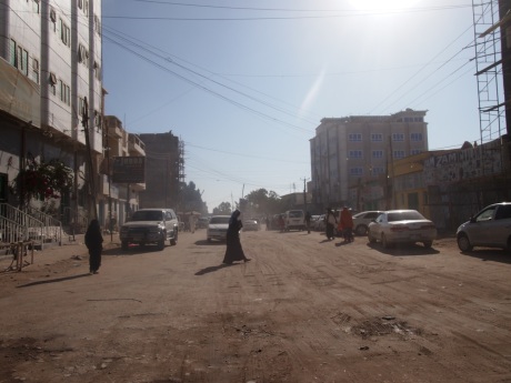 A deceptively quiet side street off of Hargeisa's main boulevard.