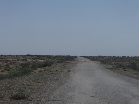 The beginning of the bad Amol road north of Saraghs Turkmenistan.