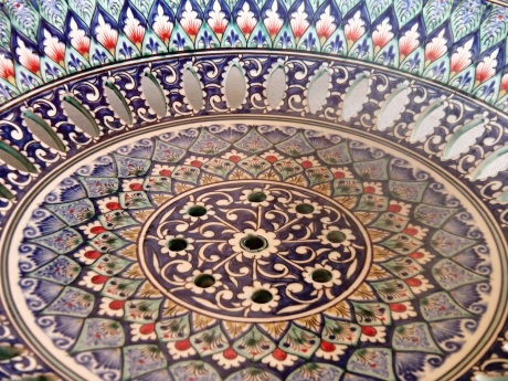 Detail of traditional Rishtan ceramic, Rustam Usmanov Ceramic Workshop, Rishtan, Uzbekistan.